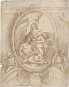 Oberitalienisch: 17. Jh. Entwurf für ein Aufsatzbild mit der Pietà, gehal...