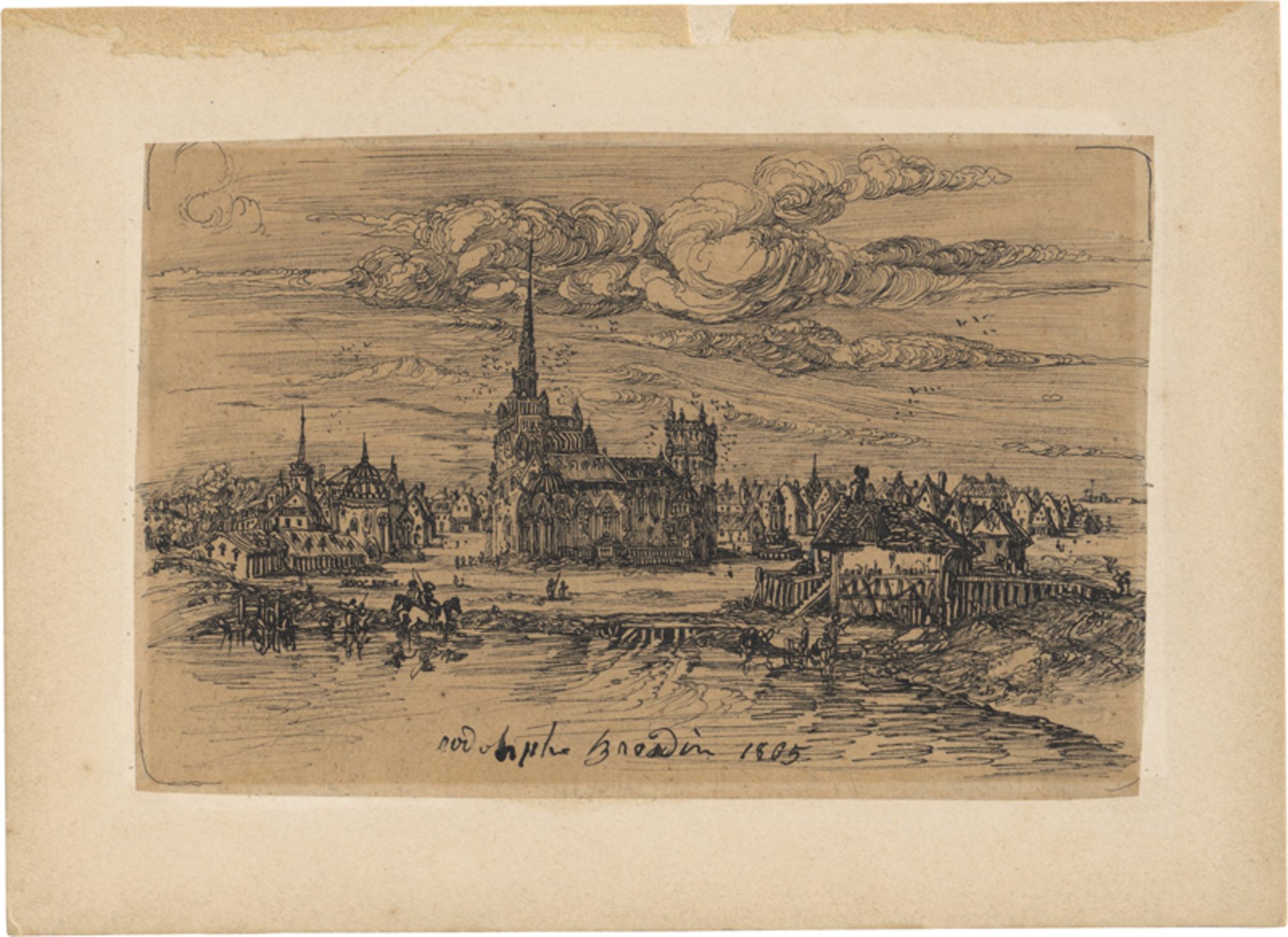 Bresdin, Rodolphe: Phantastische mittelalterliche Stadt mit Kathedrale