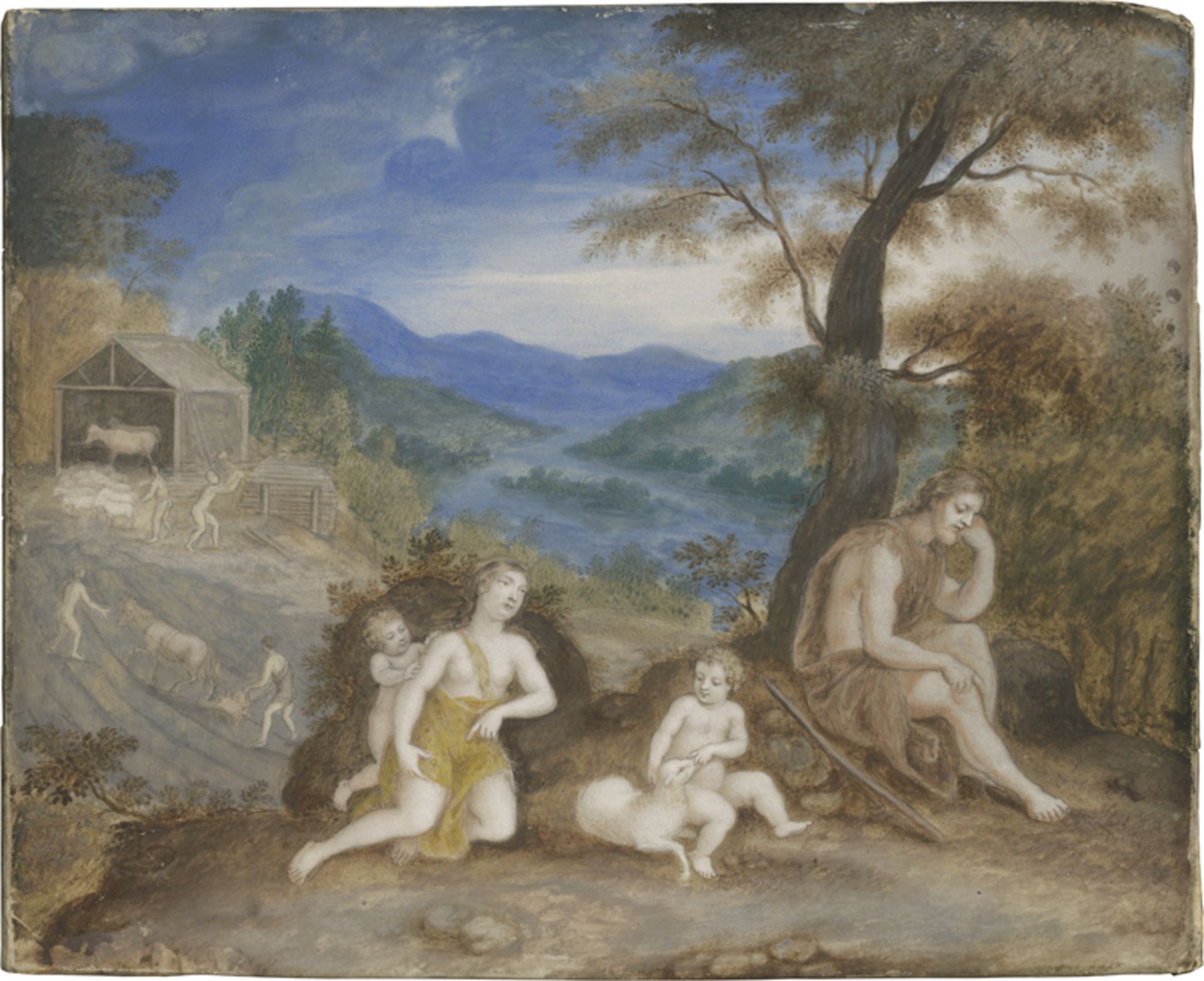 Französisch: 1. Hälfte 17. Jh. Adam und Eva mit Kain und Abel in der ...