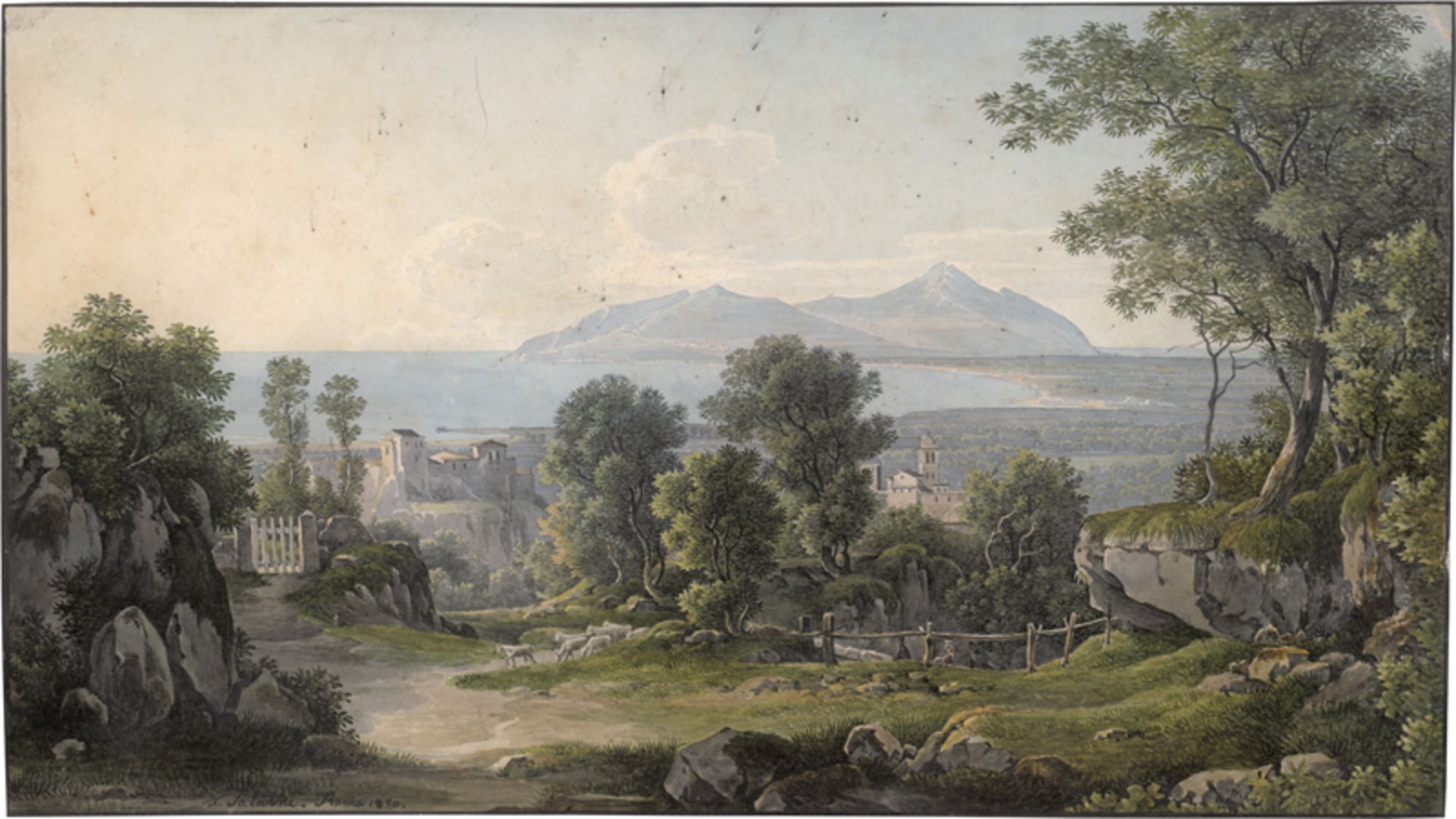 Salathé, Friedrich: Blick über die Bucht von Terracina auf den Monte Circeo