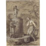 Mouricault, Thomas-Laurent: Lyraspielerin am Altar, Amor ein Rauchopfer darbringend