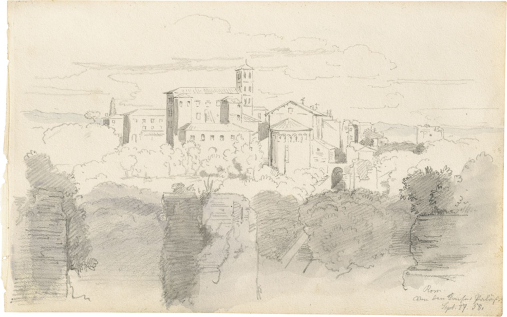 Deutsch: 1838. Blick auf die Kirche SS. Giovanni e Paolo in Rom