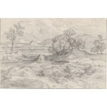 Olivier, Ferdinand: Weite Landschaft mit Gebirgszug und Baumgruppen