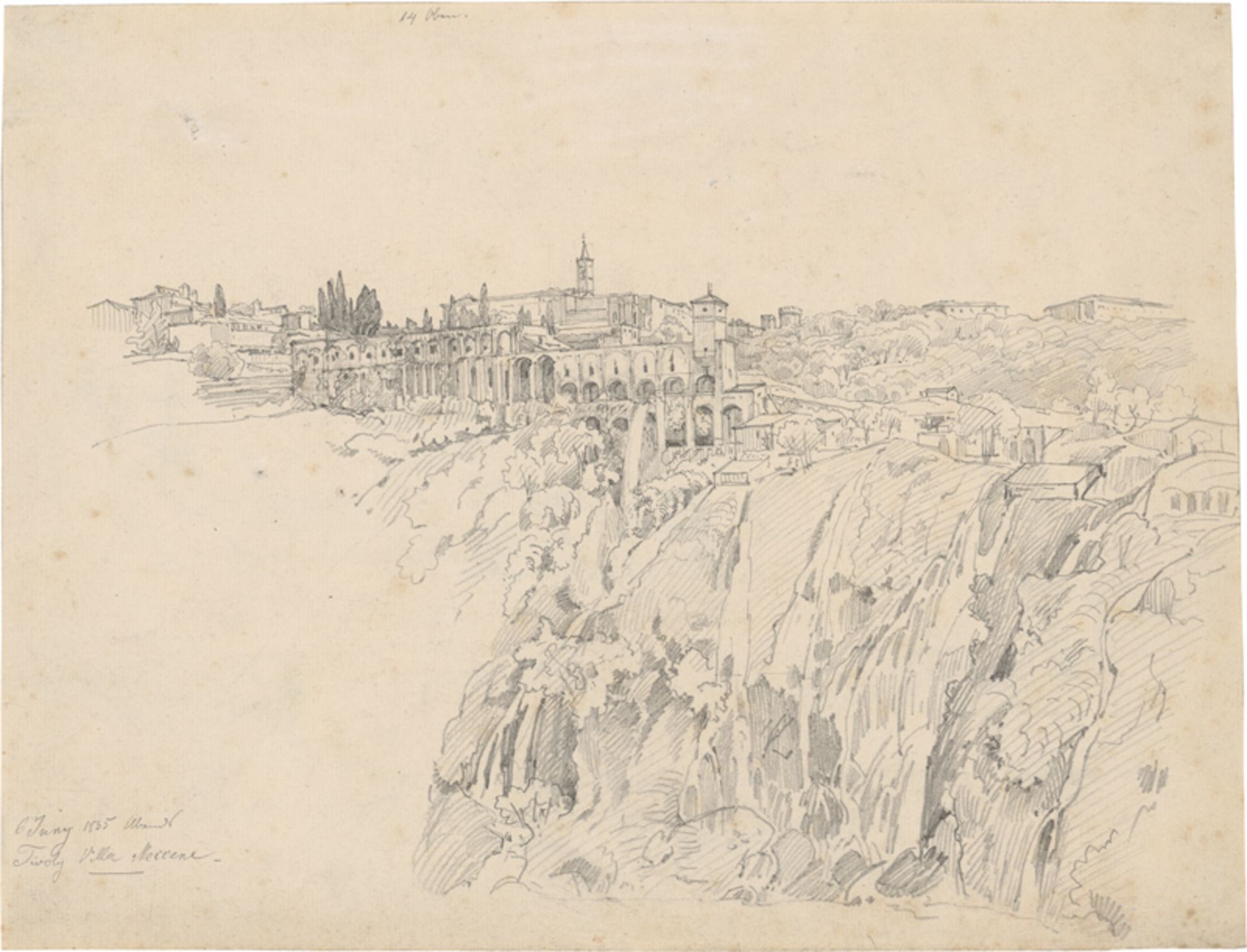 Morgenstern, Carl: Blick auf die Wasserfälle von Tivoli mit der Villa Mecen...