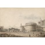 Nicolle, Victor Jean: Der belebte Largo di Castello mit dem Castel Nuovo in Ne...