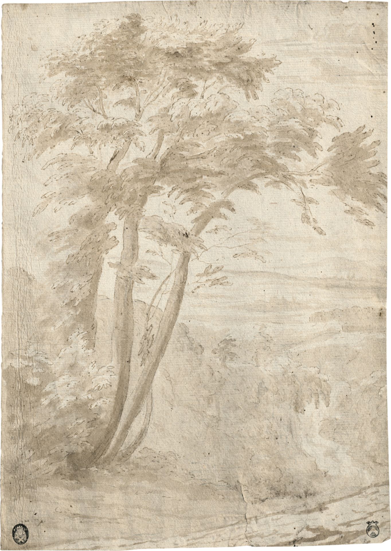 Bolognesisch: 17. Jh. Weite Landschaft mit Bäumen