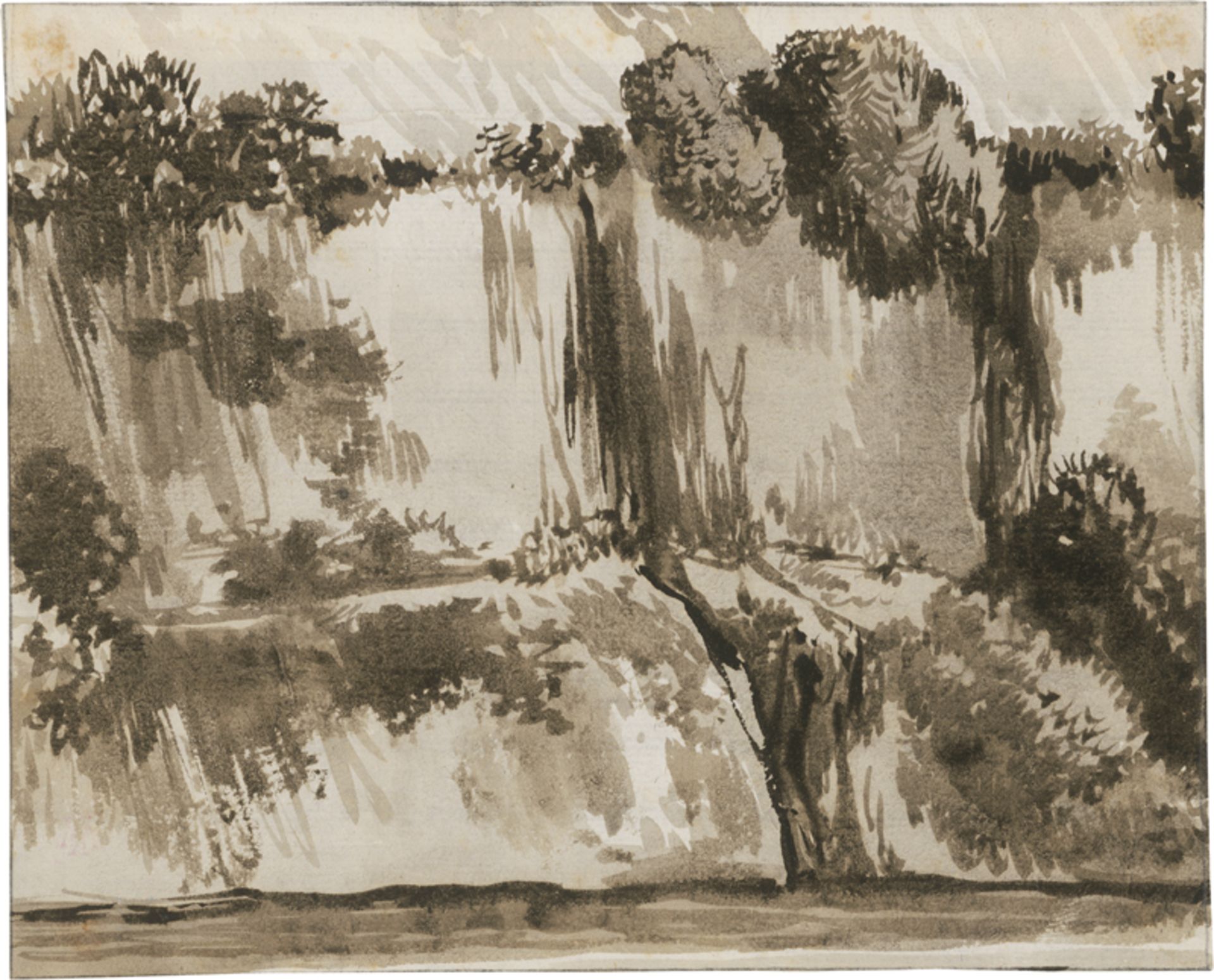 Kobell, Franz: Bewachsene Felsen am Wasser