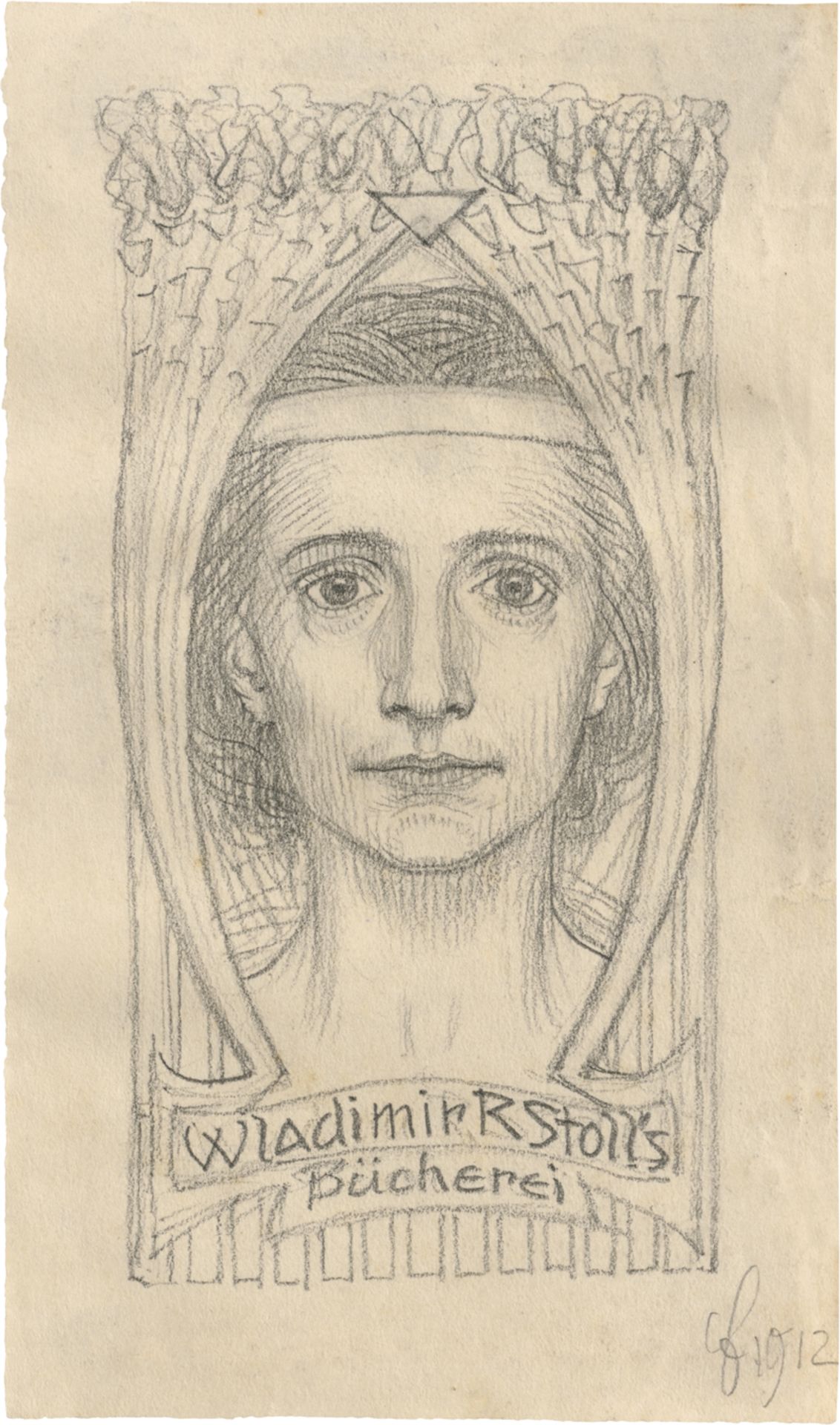 Fidus: "Wladimir R. Stolls / Bücherei": Exlibris-Entwurf. 