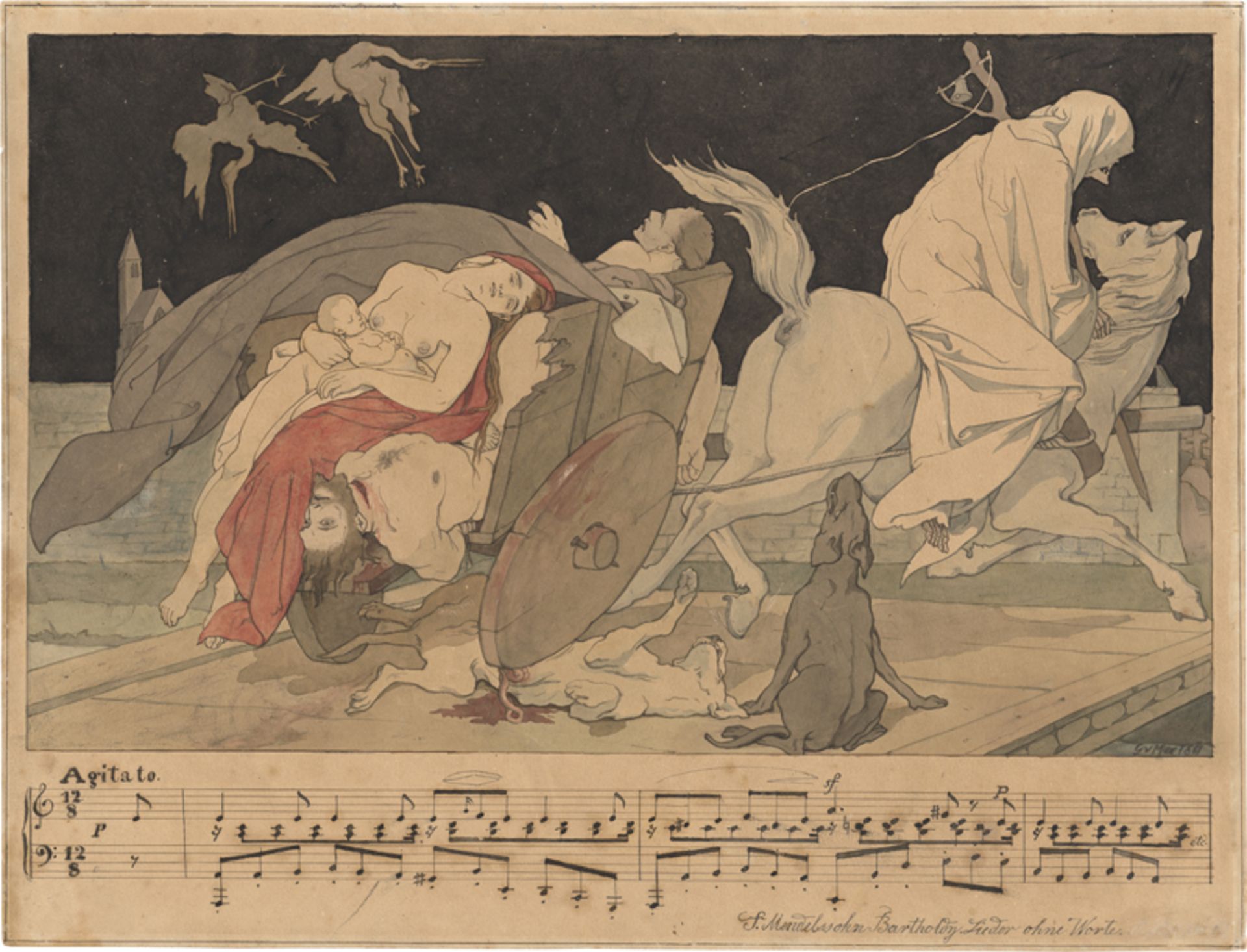 Max, Gabriel Cornelius von: Illustration zu Mendelssohns "Lieder Ohne Worte": Der To...
