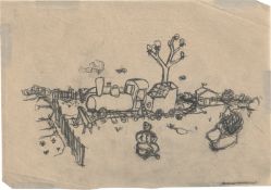 Rainer, Arnulf: Dorfansicht mit Eisenbahn