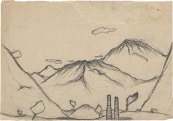 Rainer, Arnulf: Landschaft mit Schornsteinen / Wolken über Anhöhe