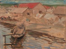 Sterl, Robert Hermann: Ruderboot am Anleger
