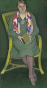 Fischer-Geising, Heribert: Frau in Grün mit grünem Buch