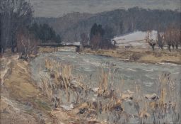 Altenkirch, Otto: Schafbrücke (Freiberger Mulde bei Hochwasser)