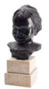 A Continental patinated bronze bust of a smiling infant,