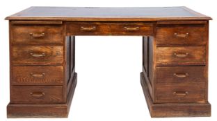 An oak pedestal desk,