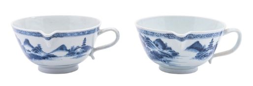 Two Chinese 'Nanking Cargo' blue and white jugs/sauceboats,