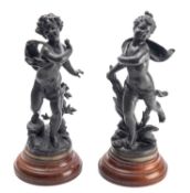 After Emile Bruchon (French, active 1880-1910); a pair of spelter models of children,
