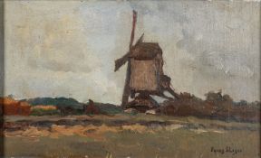 Frans Slager (Dutch 1876-1953) - Study of a windmill - Oil on board - 23 x 38cm, 40 x 55.
