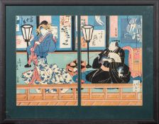 A diptych of Japanese woodblock prints by Shunbaisai Hokuei [d.