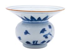 A Chinese 'Nanking Cargo' blue and white spittoon, Qianlong with conical neck and globular body,