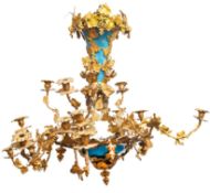 A large gilt and painted metal twenty-four light chandelier, in 18th century taste,