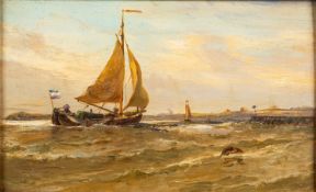 19th Century British school - A Dutch fishing boat off the coast - Oil on panel - 19.