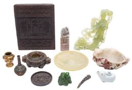A mixed group of Chinese works of art, comprising a small bronze mirror and two vases,