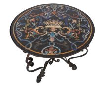 A scagliola and wrought iron conservatory or centre table,