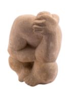 A contemporary sculpted limestone abstract figure,