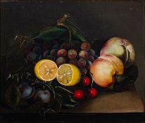 Robert Kell (British,1829-1902) - Still Life of lemons, peaches, plums,