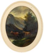 Late 19th Century British school - Cattle in highland landscape - A pair of oils - 48.