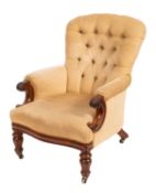 A Victorian walnut and upholstered armchair,