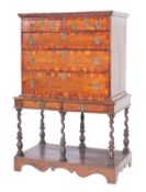 A George II oak and walnut banded chest on stand,