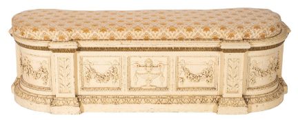A painted wood and composition window seat or possibly bed-end seat, in Louis XVI taste,
