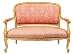 A painted, giltwood and upholstered canapé in Louis XV style,