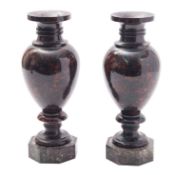 A pair of Cornish polished serpentine vases,