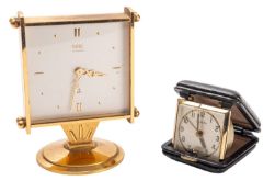 Oris, a brass desk clock having an eight-day duration jewelled movement with a lever escapement,