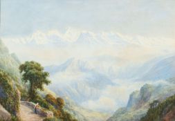 G F Lamb (British school, late 19th century) - A view of the Himalayas from Darjeeling,