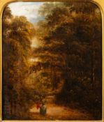 19th Century British school - Figure on a wooded path - Oil on canvas - 27 x 22.