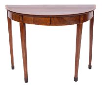 A George III mahogany and crossbanded demi-lune side,