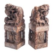 A pair of large Chinese carved soapstone seals,