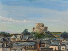 J W Robbins (20th Century school) - Launceston Castle - Mixed media on board - 44.