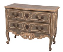 A painted wood serpentine front commode in Louis XV provincial style,