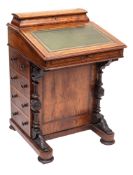 A Victorian walnut and burr walnut Davenport,