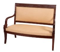 A stained hardwood and upholstered hall seat in Louis Philippe taste,