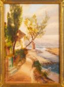 John Shapland (British, 1865-1929) - Cottage by the coast - Watercolour on paper - 34.5 x 24.