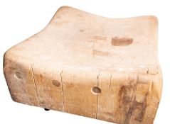 A beechwood and oak mounted butcher's block,