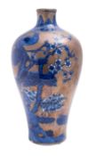 A Chinese Meiping vase painted in blue with birds amongst pine,