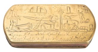 A Dutch brass and copper tobacco box,